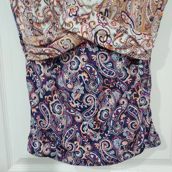 Lands' End Paisley Mix Print V-Neck Wrap Underwire Tankini Top in Size 12 DDD - Picture 6 of 13